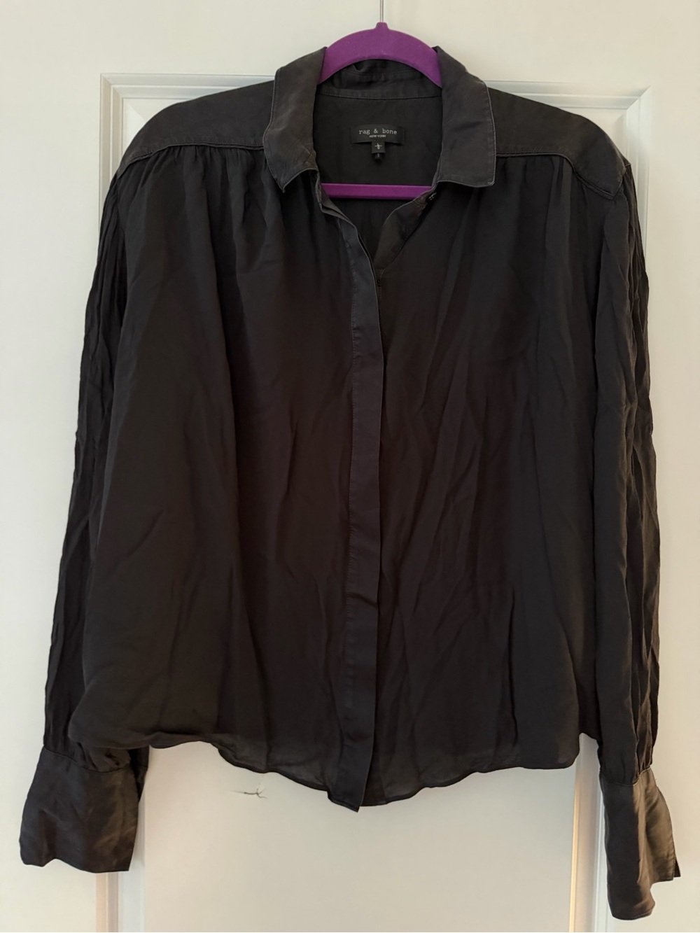 rag & bone Aubrey Silk Blend Blouse Black Size L Viscose Silk Button Down